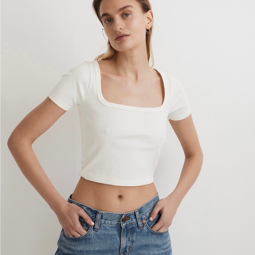 Madewell NWOT stretchy cropped tee — white, small